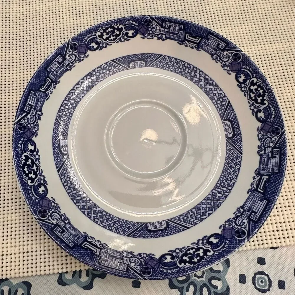 Royal Cuthbertson Blue Willow Blue White Tea cups‎ & Saucers Set of 4 Porcelain
